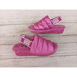 UGG Women's Fluff Yeah Slide Slippers Sz 5 Fuchsia Satin Pink